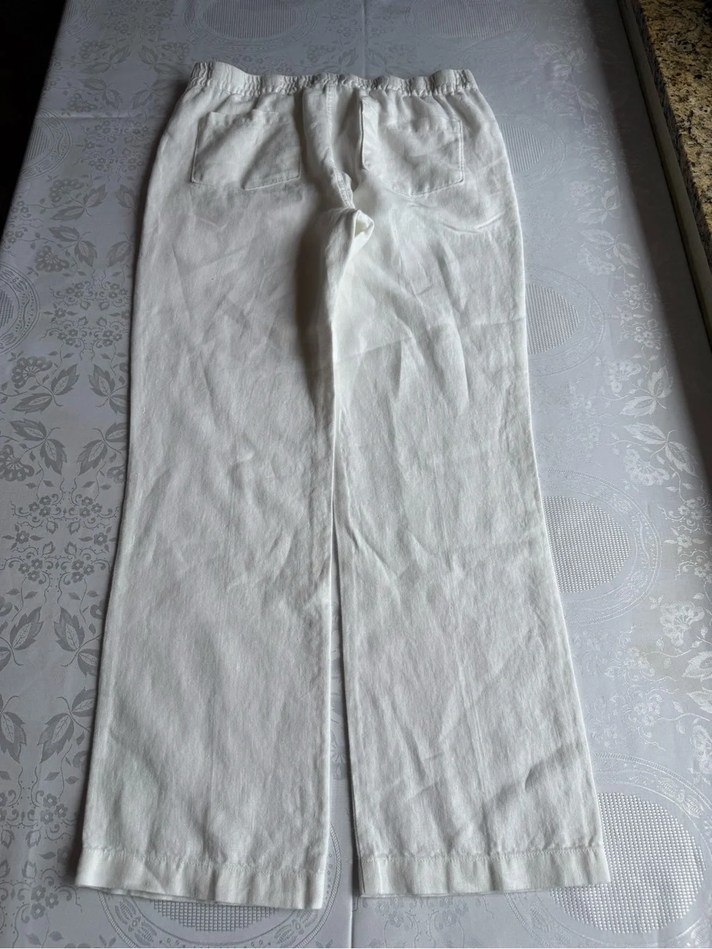 BLUE Saks Fifth Avenue White 100% Linen Casual Pants Elastic Waist Men’s Size 32